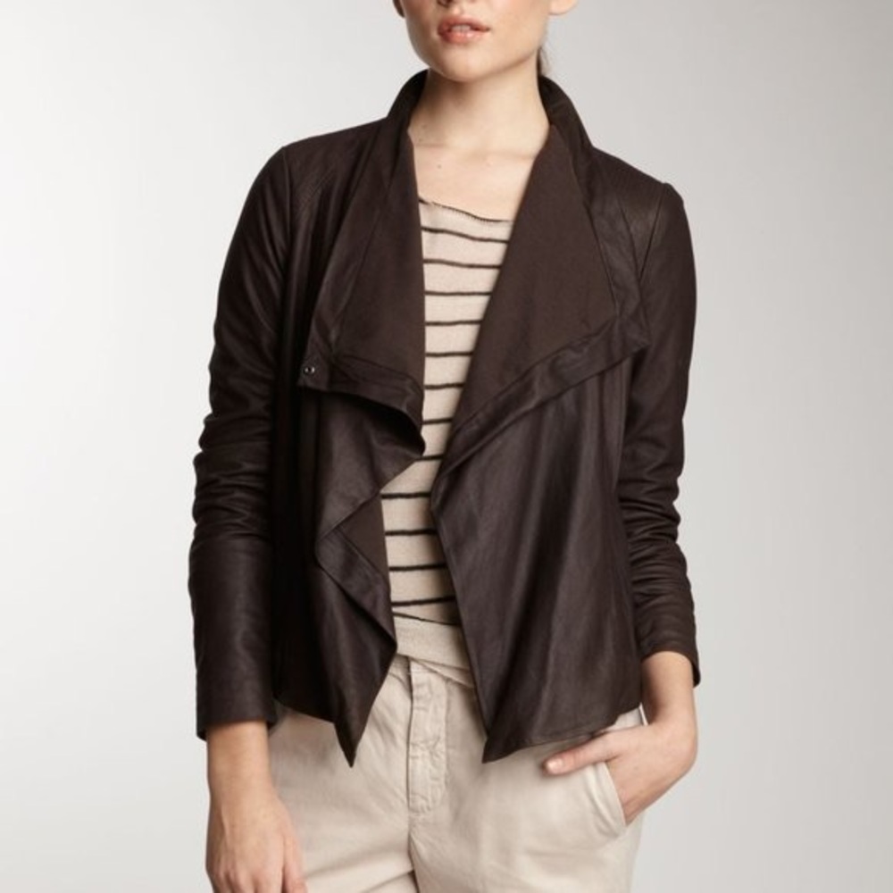 Vince Cowl Leather Jacket - Truffle Brown